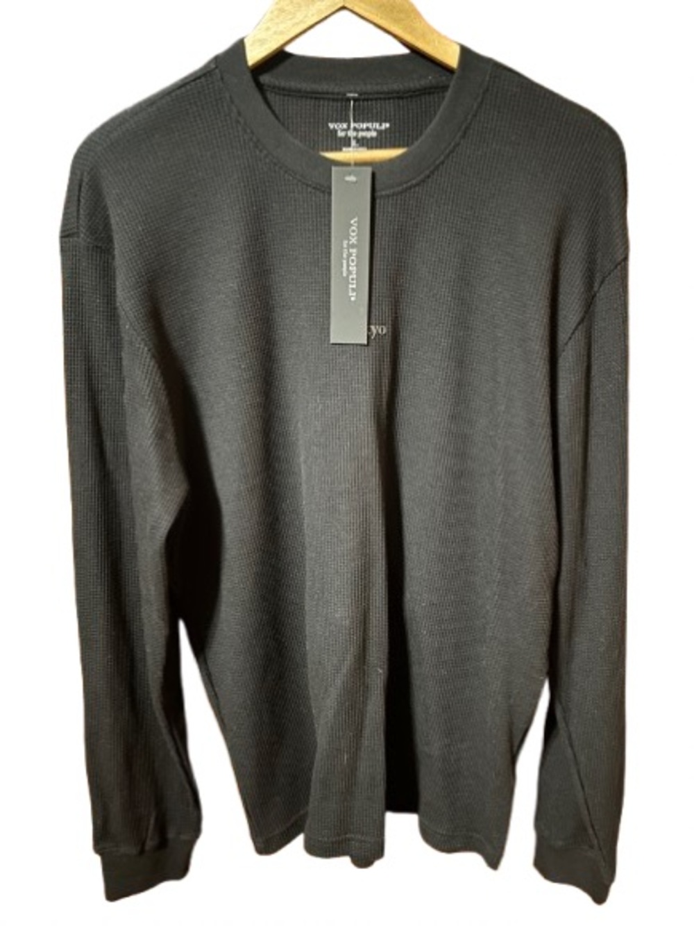 NWT Vox Populi Men’s Black Waffle Thermal Long-Sleeve Shirt Size Large